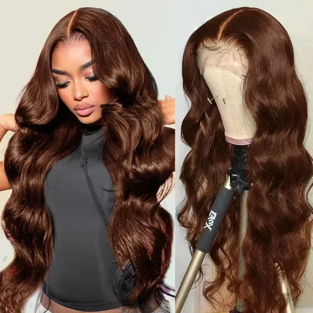 13x6 chocolat brun HD dentelle avant perruques de cheveux humains vague de corps perruque de cheveux humains 46 pouces 200 densité couleur perruques de cheveux humains pour les femmes 1