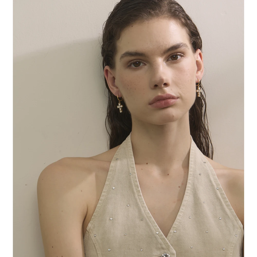 Yhpup Cross Drop Hoop Earrings
