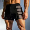 INCERUN Men's Shorts Mesh Patchwork Drawstring Joggers See Through Sexy Men Bottoms Streetwear 2025 Fashion Casual Male Shorts