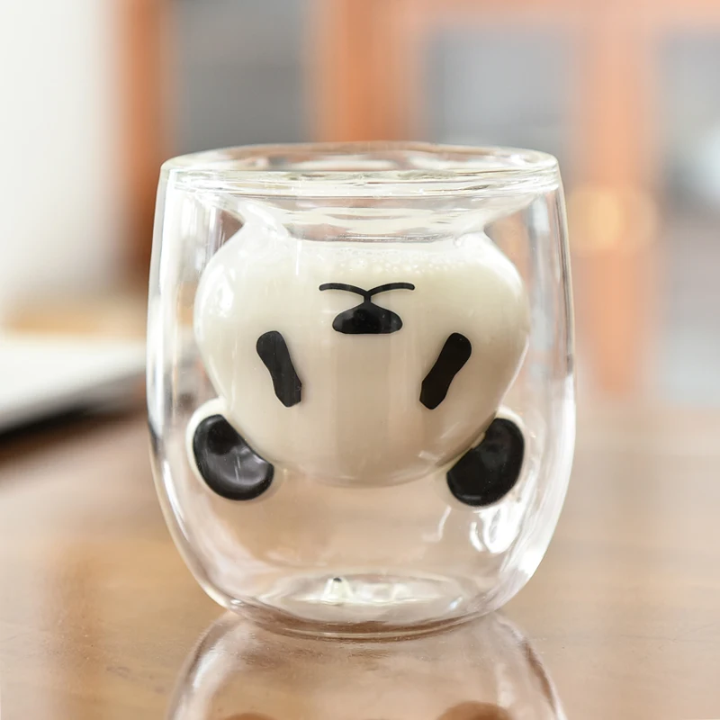 

Double Wall Insulated Glass Mugs, Cute Panda Mug, Milk Tea Coffee Glass Cup, Christmas Valentine's Day Birthday Gifts