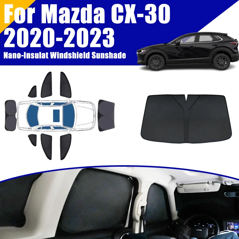

Full Coverage Sunshades For Mazda CX-30 CX30 DM 2020-2023 2021 2022 Car Accessories Windows Visor Privacy Cover Black Foldable