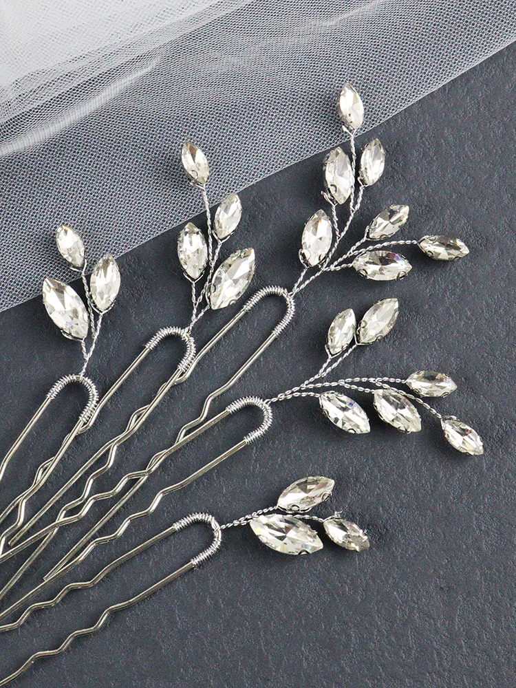 5PCS Silver Hair Pins for Women Rhinestone Head Jewelry Handmade Wedding Hair Accessories Party Bride Clips