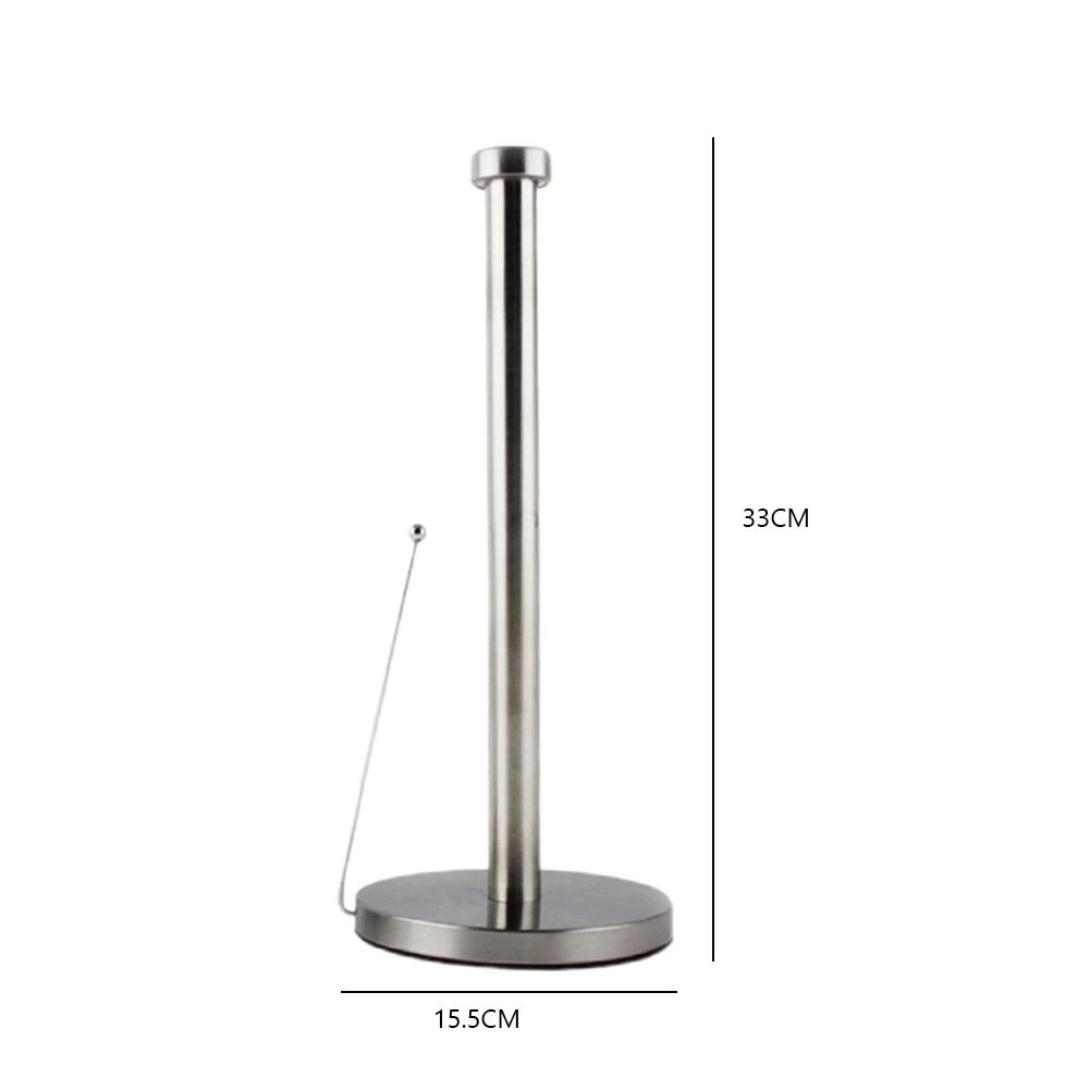 Silver Roll Holder with Round Base Standing Toilet Paper Holder Stainless Steel Roll Paper Towel Rack for Home Table Decor