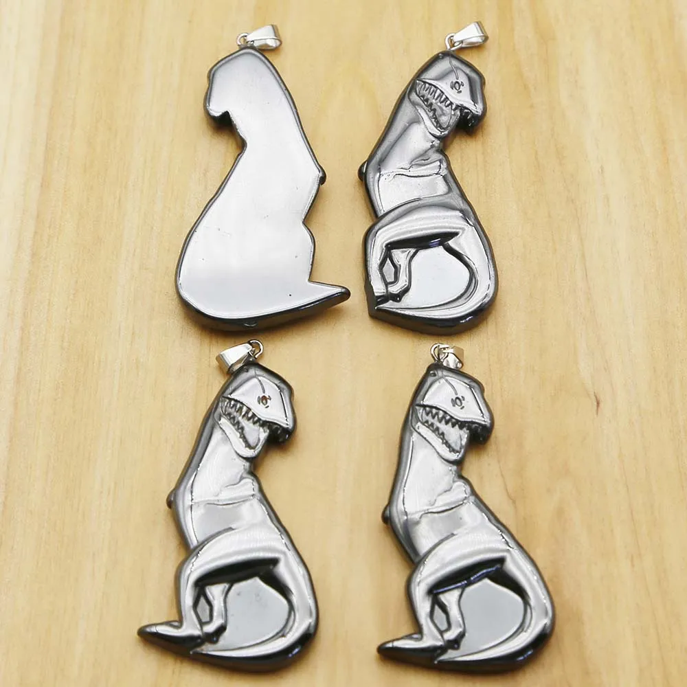 

Natural Hematite Black Gallstone Carved Dinosaur Pendants Exquisite Fashion Necklaces Charms Jewelry Accessories Wholesale 12Pcs