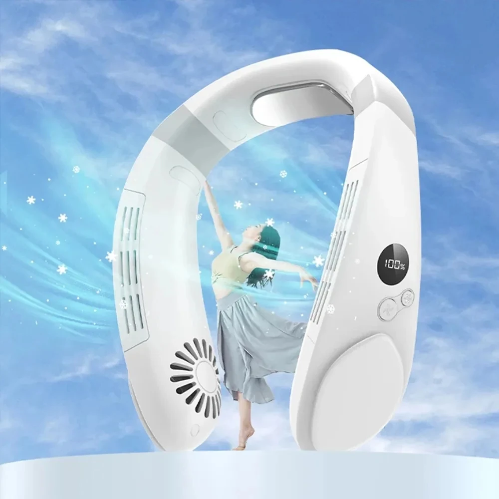 

Hanging Neck Fan Mobile Air Conditioner No Leaf Neckband Portable Fan Cooling Instrument Air Cooler LED For Summer