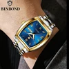BINBOND B355 Stainless Steel Men Watch Top Quailty Luxury Push Button Hidden Clasp Waterproof Luminous Date Week Sport Men Watch 5