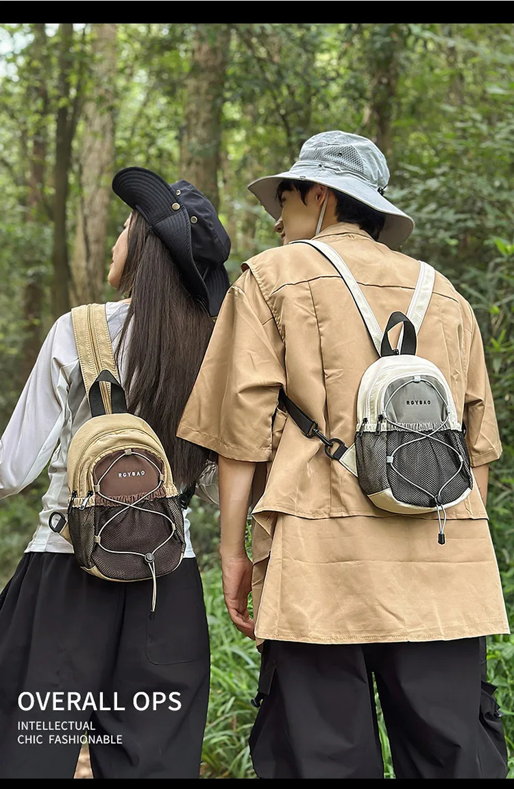 Trendige Retro-Umhängetasche, Brusttasche, Persönlichkeit, trendiger Farbblock-Rucksack in Mini-Größe, Outdoor-Sport, Wandern, doppelte Umhängetaschen – Detail 4