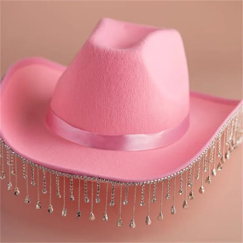 CHRONSTYLE Rhinestones Tassels Cowboy Hat Party E-girls Casual Outwear Feather Patchwork Caps Vintage Elegant Hats Clubwear,cowboy hats