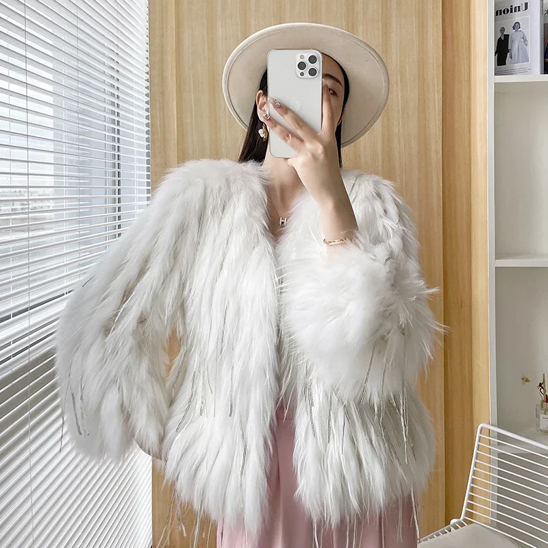 Winter Raccoon Fur Coat Female Fox Fur Medium Long Fashion Young Jackets Knitted Thick Warm Fur High Street Women's Clothing 1Pc