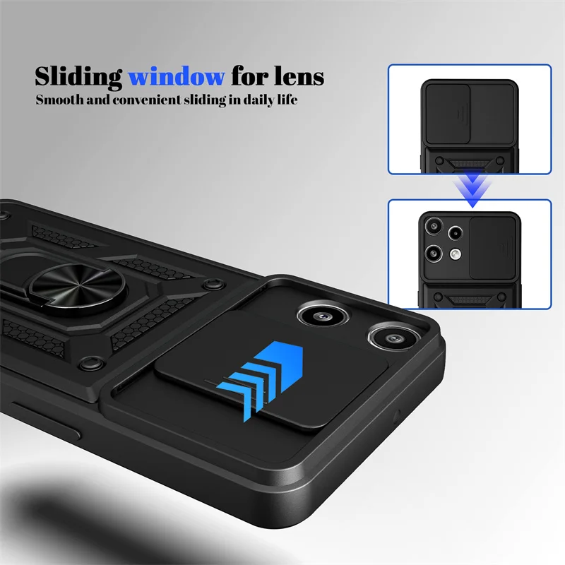 Kickstand Armor Phone Case with Lens Protection and Magnetic Ring Holder