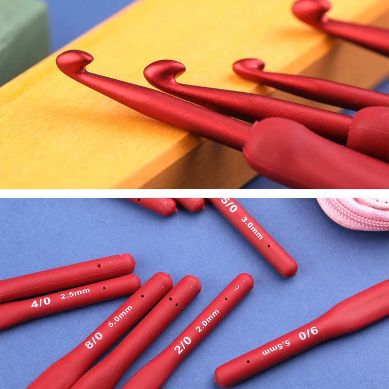 Fenrry 9PCS Red Crochet Hook Ergonomic Handle for Arthritic Hands Extra Long Knitting Needles for Beginners and Crocheting Yarn