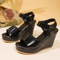 Patent Leather Wedge Heel Sandals for Women 2025 Summer Black Chunky Platform Sandals Woman Anti Slip Thick Bottom Beach Shoes - Image 5