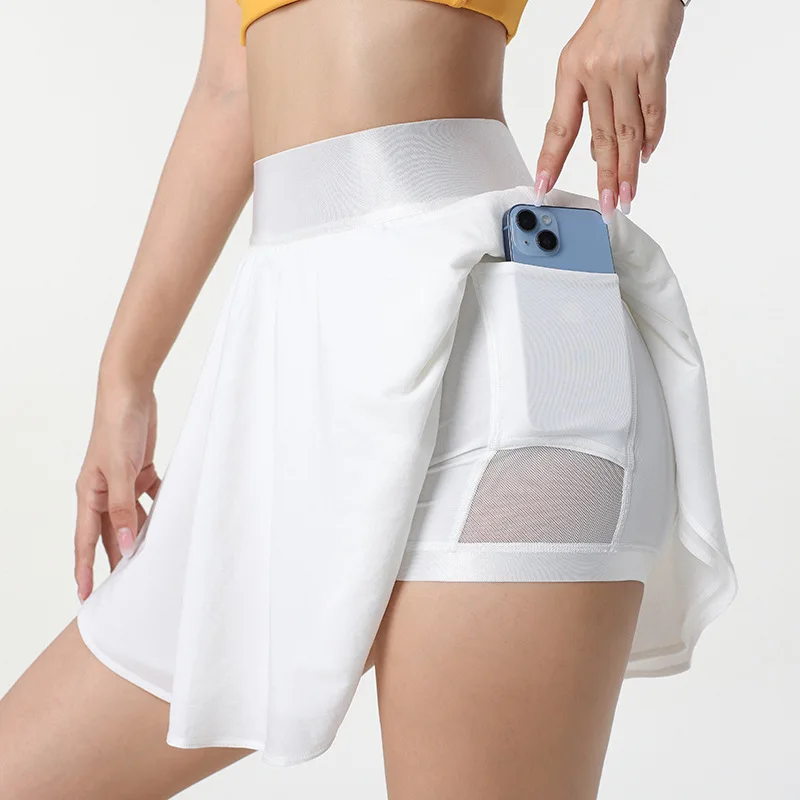 Women Tennis Skirts Quick Dry Sports Short Skorts Fake Two Piece Badminton Shorts PocketGym Fitness Running Pleated Mini Skirts
