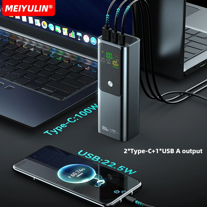 Large Capacity 20000mAh Power Bank Portable 100W USB C Fast Charging Mobile External Battery For iPhone 16 Samsung Xiaomi Laptop 4