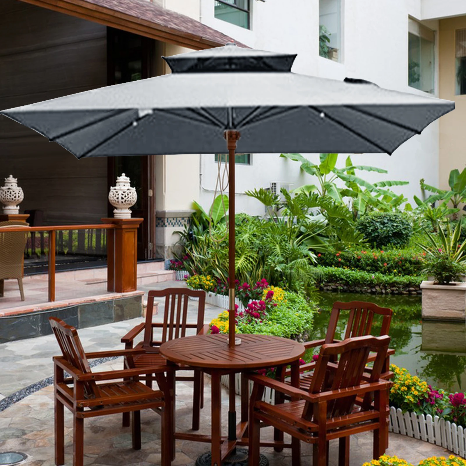 3*3m Square Replacement Umbrella Surface Rainproof Fabric Cloth Double Top Outdoor Sunshade Umbrella Roman
