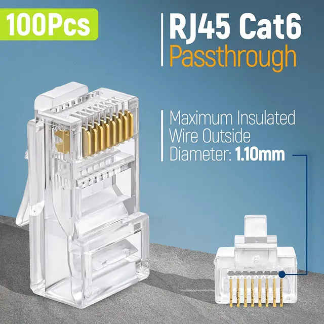 Разъемы ZoeRax RJ45 Cat5e Cat6, 50 шт., проходной разъем 30 МК, позолоченные 3-зубчатые модульные штекеры 8P8C-1,1 мм 3