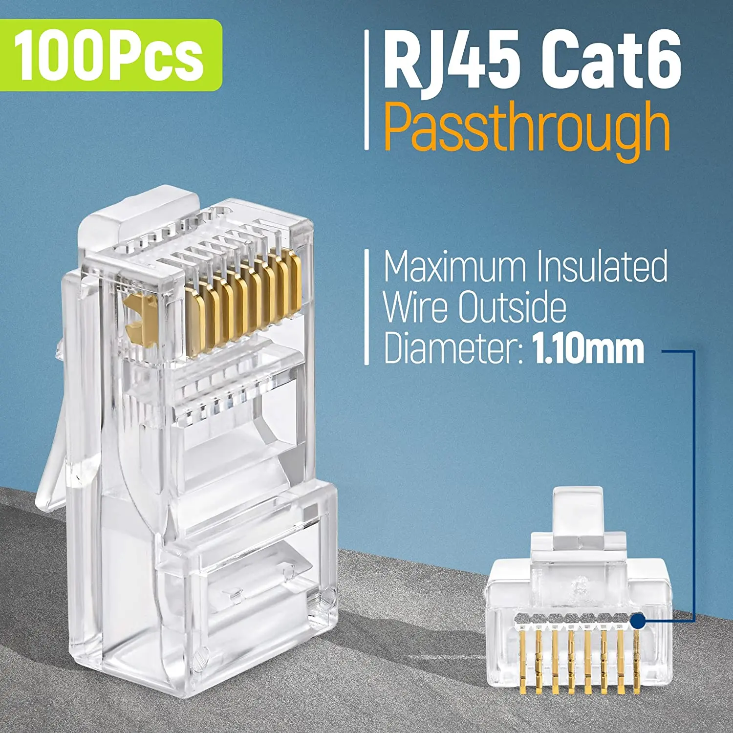 Zoerax 50 Pcs Rj45 Cat5e Cat6 Conectores-passagem Através do Conector 30µ Banhado a Ouro Pinos 8p8c Plugs Modulares1.1 mm - Imagem 6