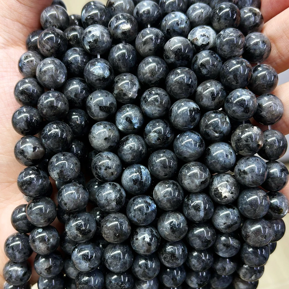 A+ Natural Madagascar Black Labradorite Larvikite Stone Loose Beads for Jewelry Making Charms Bracelet Necklace DIY Accessories 3
