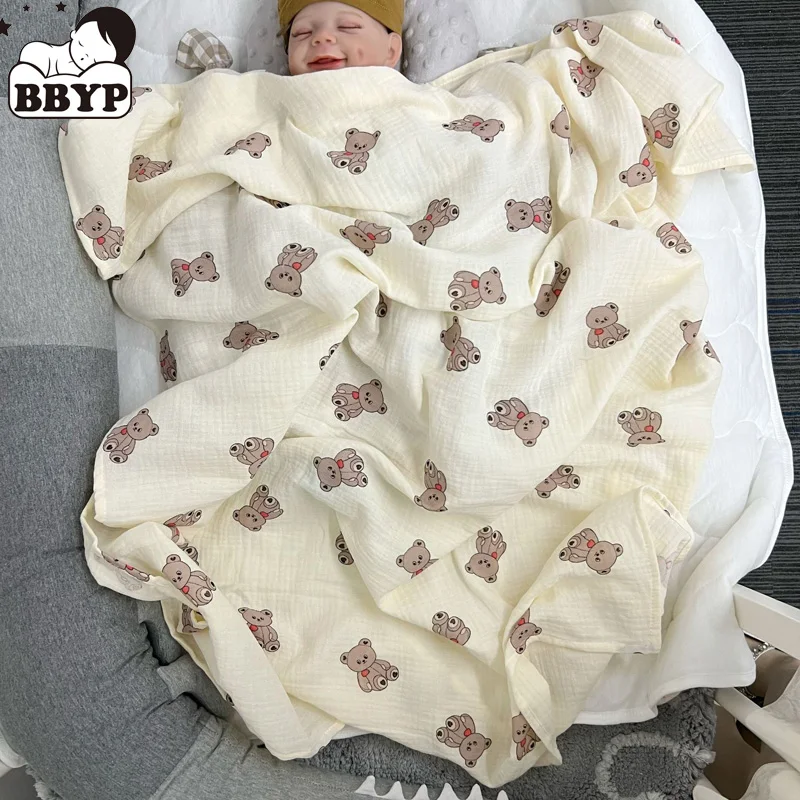 

Cartoon Baby Muslin Blanket New Bear Print Newborn Swaddle Wrap Bath Towel Stroller Cover Blanket For Kids Toddler Bedding