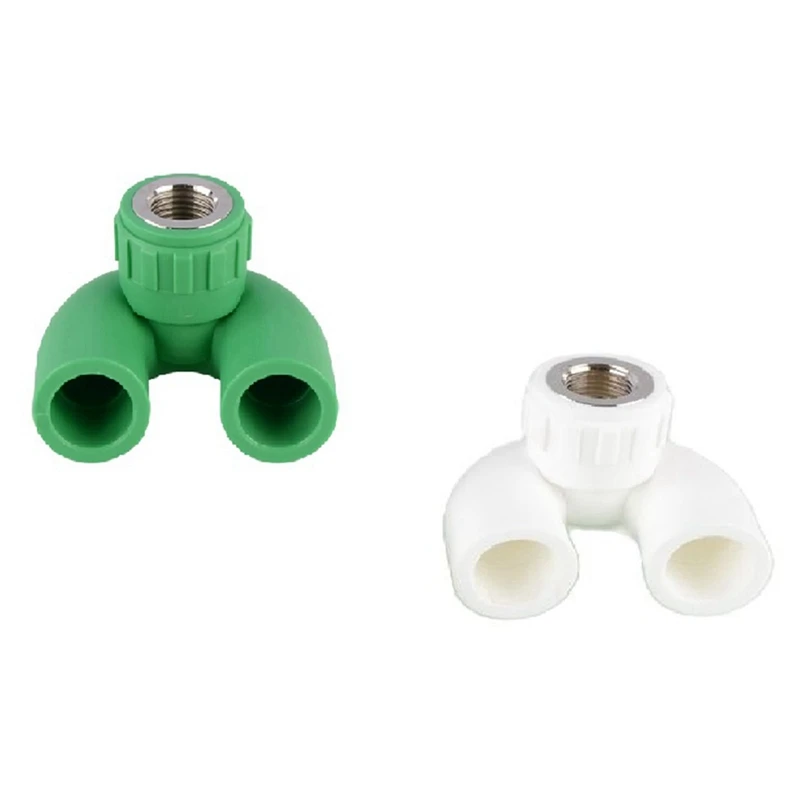 

2 PCS Household Tap Water Pipe Fittings PPR25 To 4 Minutes Inner Wire U-Bend Green & White PPR+Copper Faucet Tool