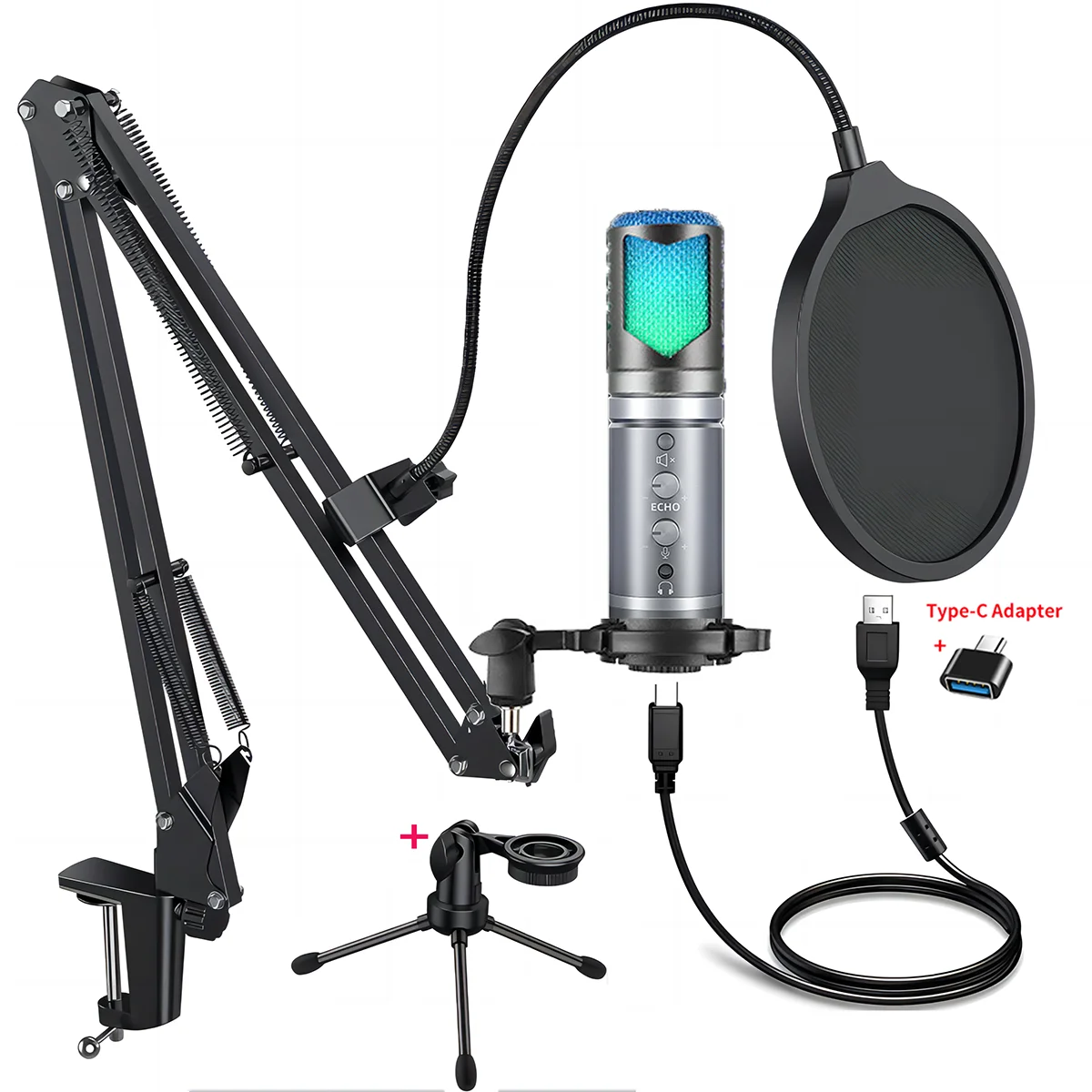 

Professional USB Condenser Microphone For Gaming Podcasting Streaming RGB Mic For PC YouTube Video Singing Recording RGB Ligh