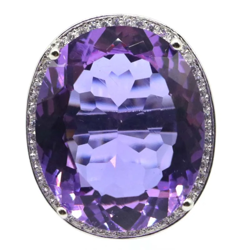 Jewelry Set Big Oval Color Changing Alexandrite Topaz CZ Silver Pendant Earrings Ring 34x21mm 22x18mm