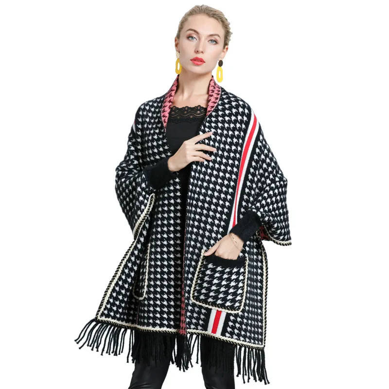 

Fashion Soft Covering Yarn Shawl Cape Tassels Knit Cloak Loose Autumn Winter Women Poncho Coat New Arrivals