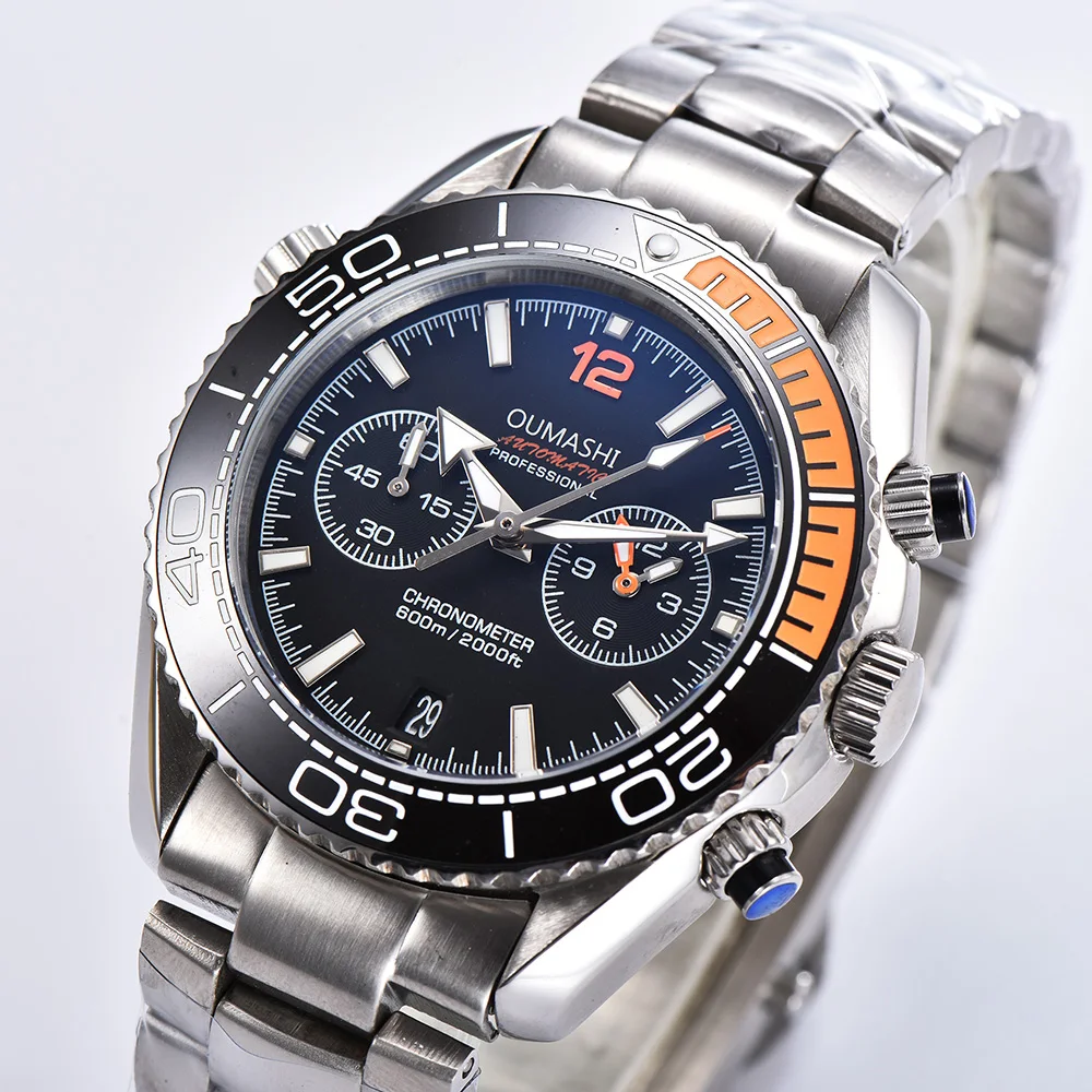 

41mm Men's Mechanical Watch Waterproof Luminous Luxury Brand Ceramic Bezel Orange