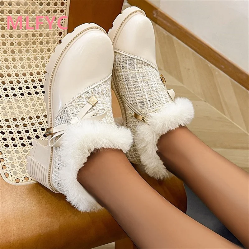 2023 New Single Shoe Thick Heel Female Shoes High Heel Shoes Simple Fashion Women's Shoes Warm and Cotton Shoes