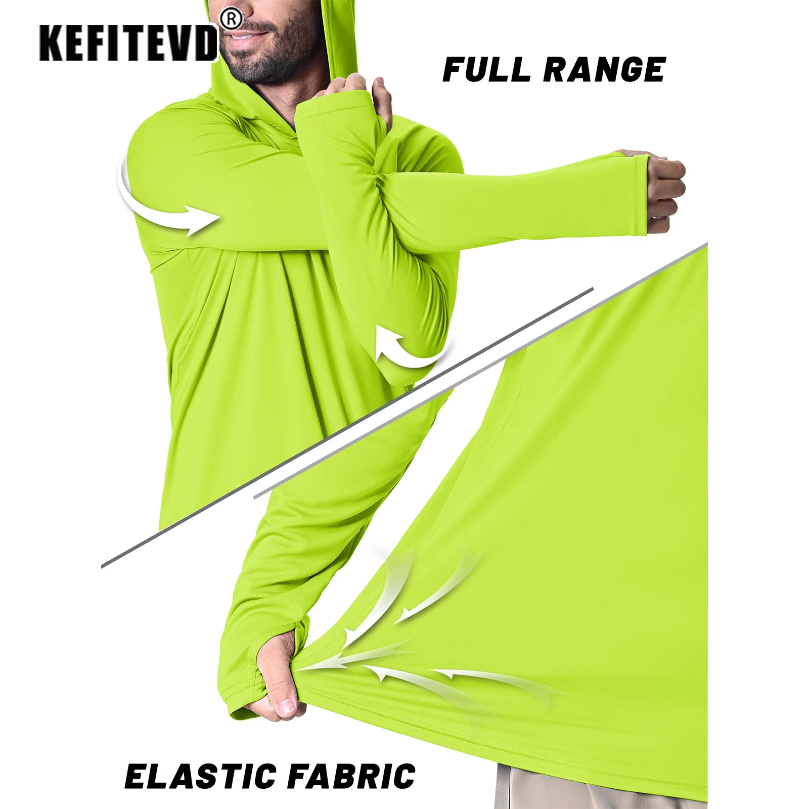 KEFITEVD Men's UPF 50+ Quick Dry Long Shirts Lightweight Sun Protective Long Sleeve T-Shirts Outdoor Thumb Hole Rash Guard Tops