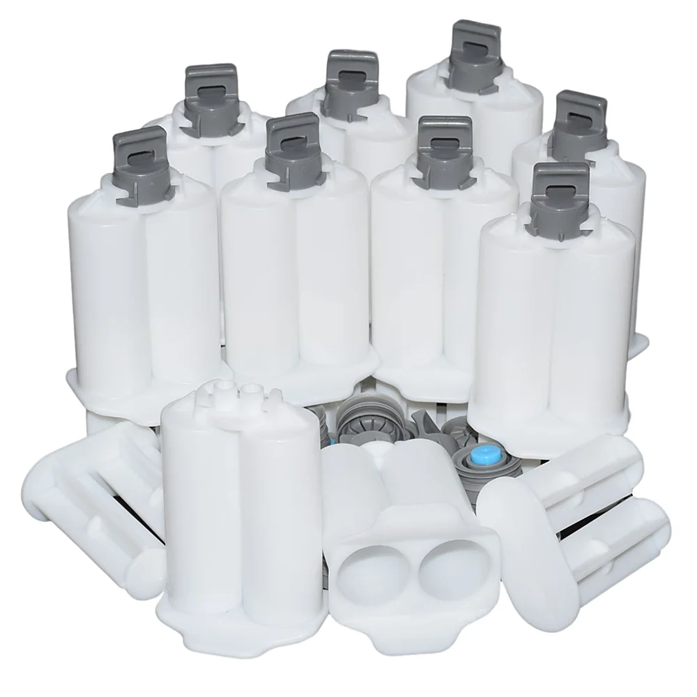 

10pcs 25ml Empty Dual-Barrel Adhesive Cartridge 2-Part 1:1 AB Glue Tube Syringes Dispenser with Hand Plunger and Sealing Pistons