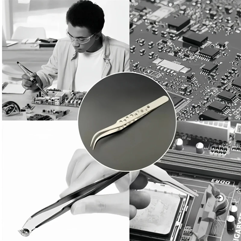 Precision Tweezers Stainless Steel Nine Hole Fine Texture for Mobile Phone Watch Repair
