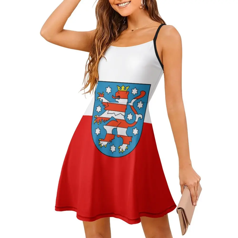 

Flag of Thuringia (state) Cute Exotic Woman's Dress Women's Sling Dress Funny Geek Vacations The Dress