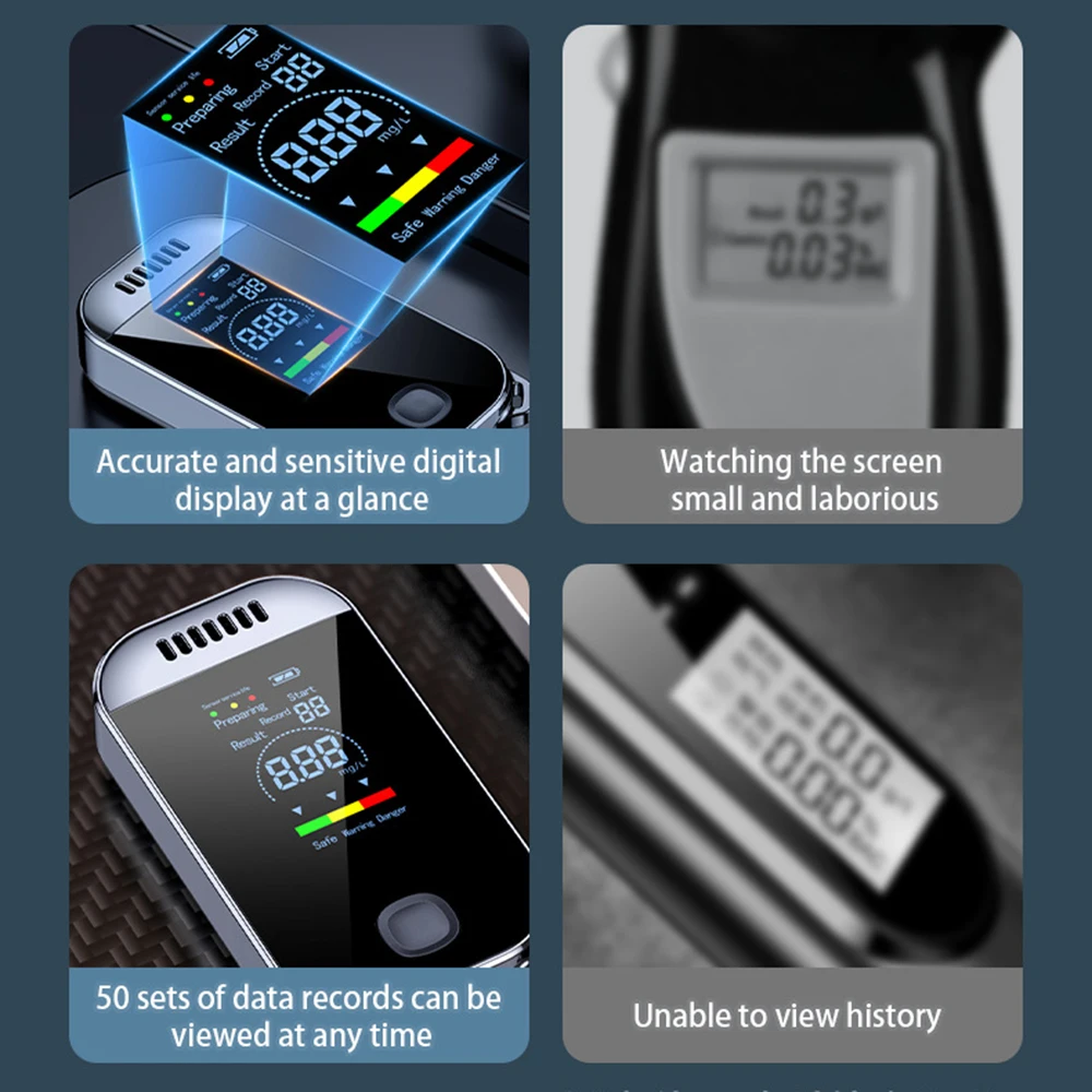 Portable USB Rechargeable Electronic Alcohol Tester Professional Digital Breath Alcohol Tester LCD Display Alcohol Tester Breath Alcohol Tester
