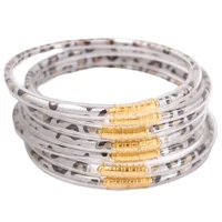 7pcs/set Cheetah Print Jewelry Silicone Rubber Wristband Round Bangle Stack Leopard Print Jelly Bangle Bracelet for Women 1
