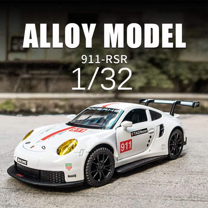 

Модель автомобиля Porsche 911 RSR 1:32 из сплава, литой под давлением, игрушки Le Mans, 24 часа, коллекционные предметы суперкар, детские подарки, бесплатная доставка