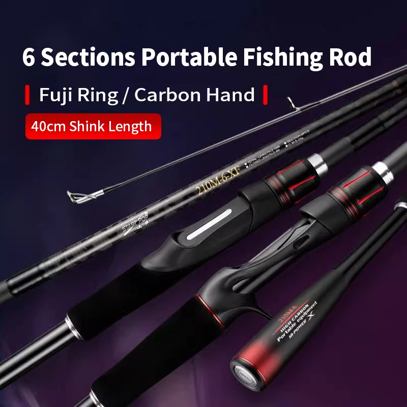 Kawa Fishing Rod 6 Sections Super Fast Action 2.1m Shrink Length 40cm 122g Fuji Ring Lure 5-25g Casting and SpinninCarbon Handle
