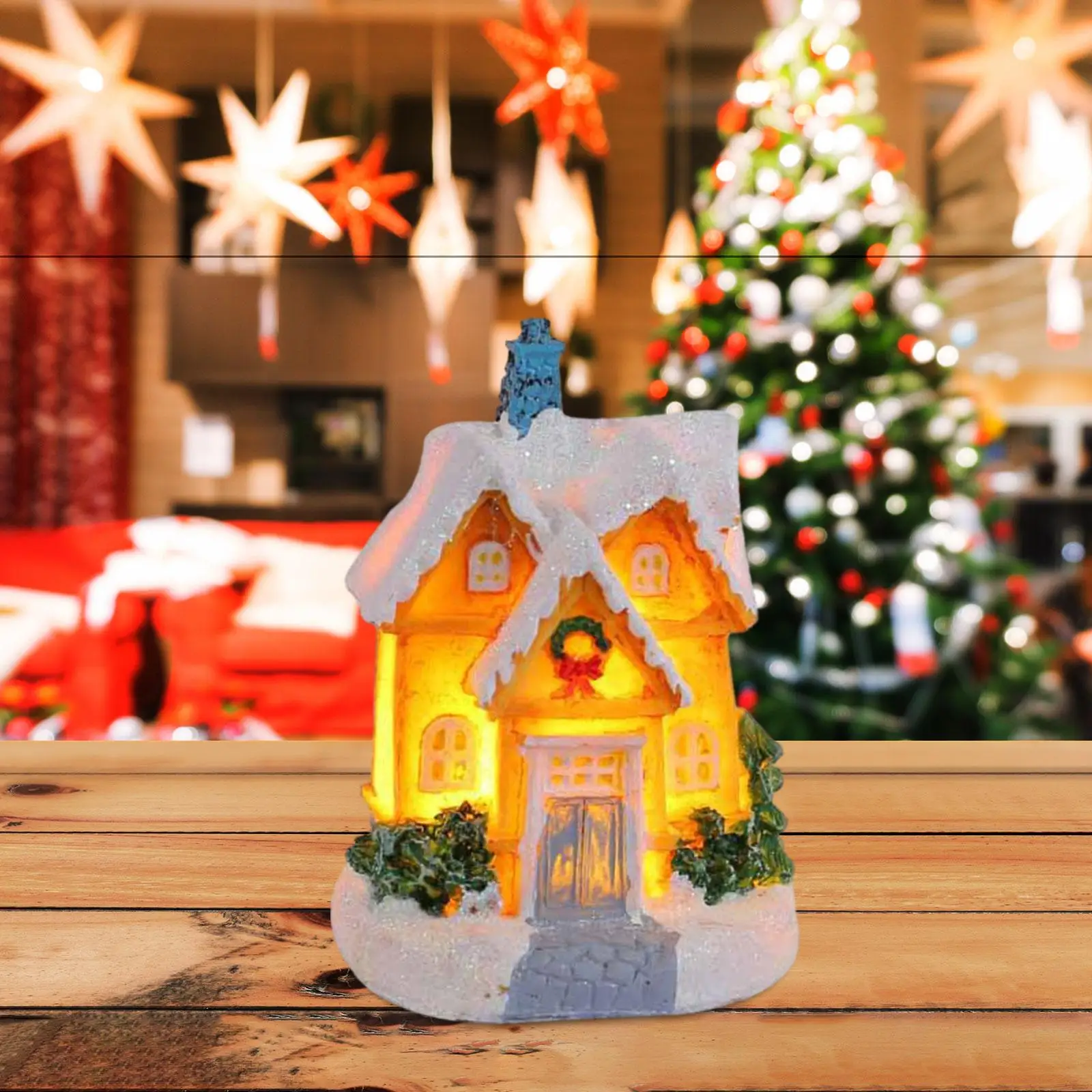 Christmas Snow Village House Desktop Decoration for New Year Bedroom Balcony
