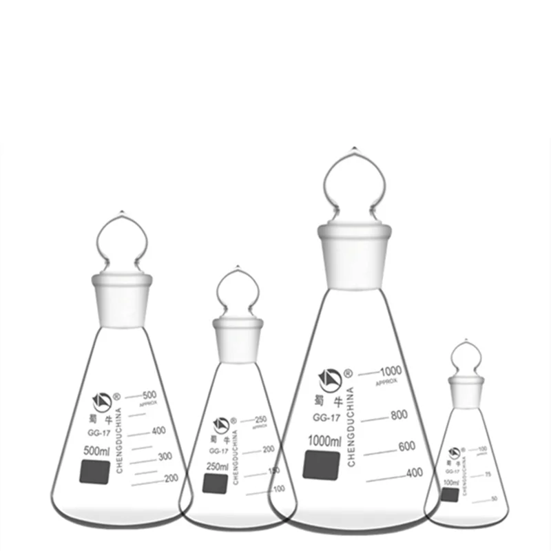 1Pcs/Lot Lab 50ml to 1000ml Borosilicate Glass Erlenmeyer Conical Flask with #19 #24 #29 #34 Ground-in Stopper