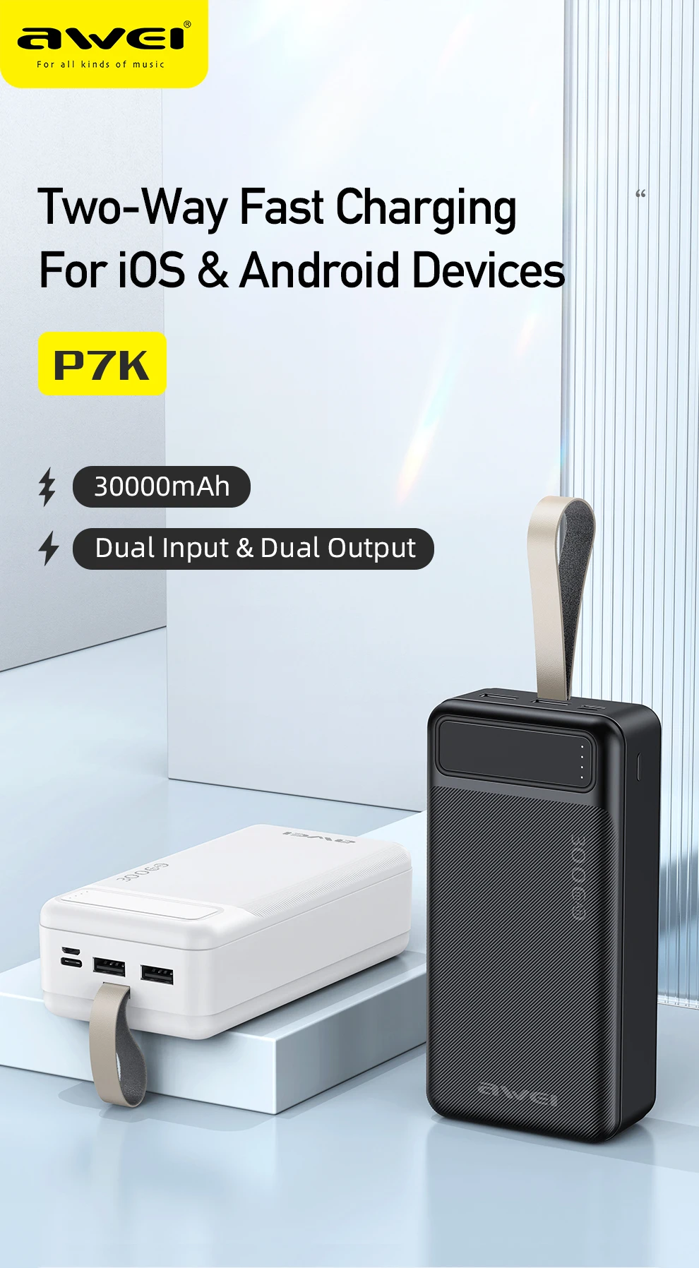 Awei P7K 30000mAh fast Charging Power bank description image