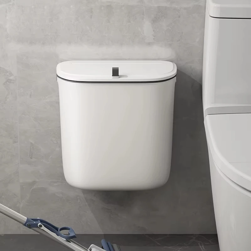 Bathroom Trash Can Wall Mounted Hanging Trash Bin With Lid Waterproof Narrow Seam Rubbish Bin Toilet Waste Garbage 7L