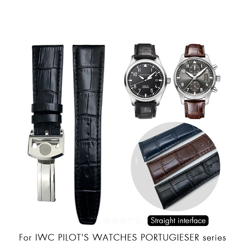 

Classic Alligator Texture Leather Watchband 20mm 21mm 22mm Fit for IWC Pilot Series IW500107 IW371604 IW500710 PORTUGIESER Strap