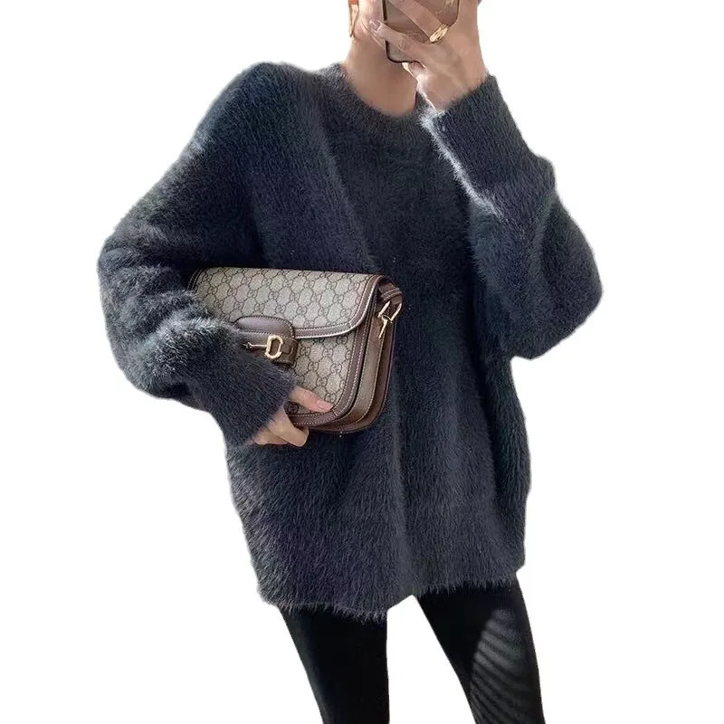 Spring Korean Women Solid Knitted Sweater Autumn Winter Fashion O-neck Long Sleeve Pullover Tops Female Casual Loose Hoodies Y2k