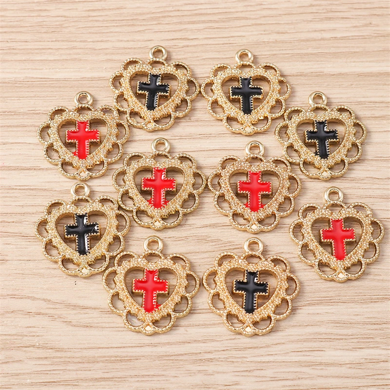 10 Stück 19 x 21 mm niedliche hohle Herz-Kreuz-Charms-Anhänger für Schmuckherstellung, Tropfen-Ohrringe, Halsketten, Armbänder, DIY-Bastelzubehör
