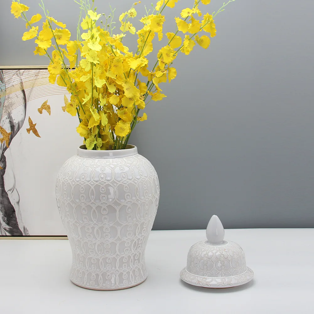 Nordic White flower vase Home Living Room Decoration Ceramic General Jar Tea Seal Jar Ceramic Storage Jar home decoration 3