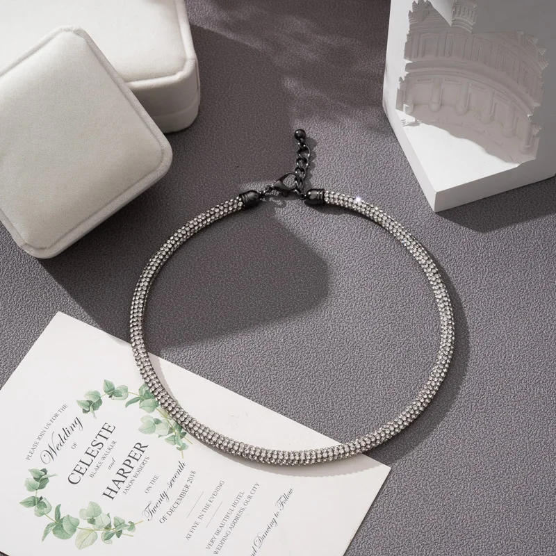 2mm Black Sterling Silver Tennis Choker Necklace | Classy Women Collection