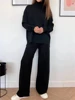 Autumn Winter 2 Pieces Women Sets Knitted Tracksuit Turtleneck Sweater and Straight Jogging Pants Suits 4