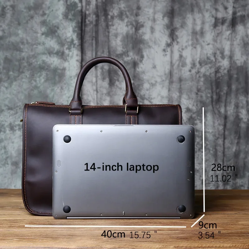 NZPJ Vintage Genuine Leather Men Briefcase Natural Top Layer Cowhide Handbag Leisure Business Laptop Bag Shoulder Messenger Bag