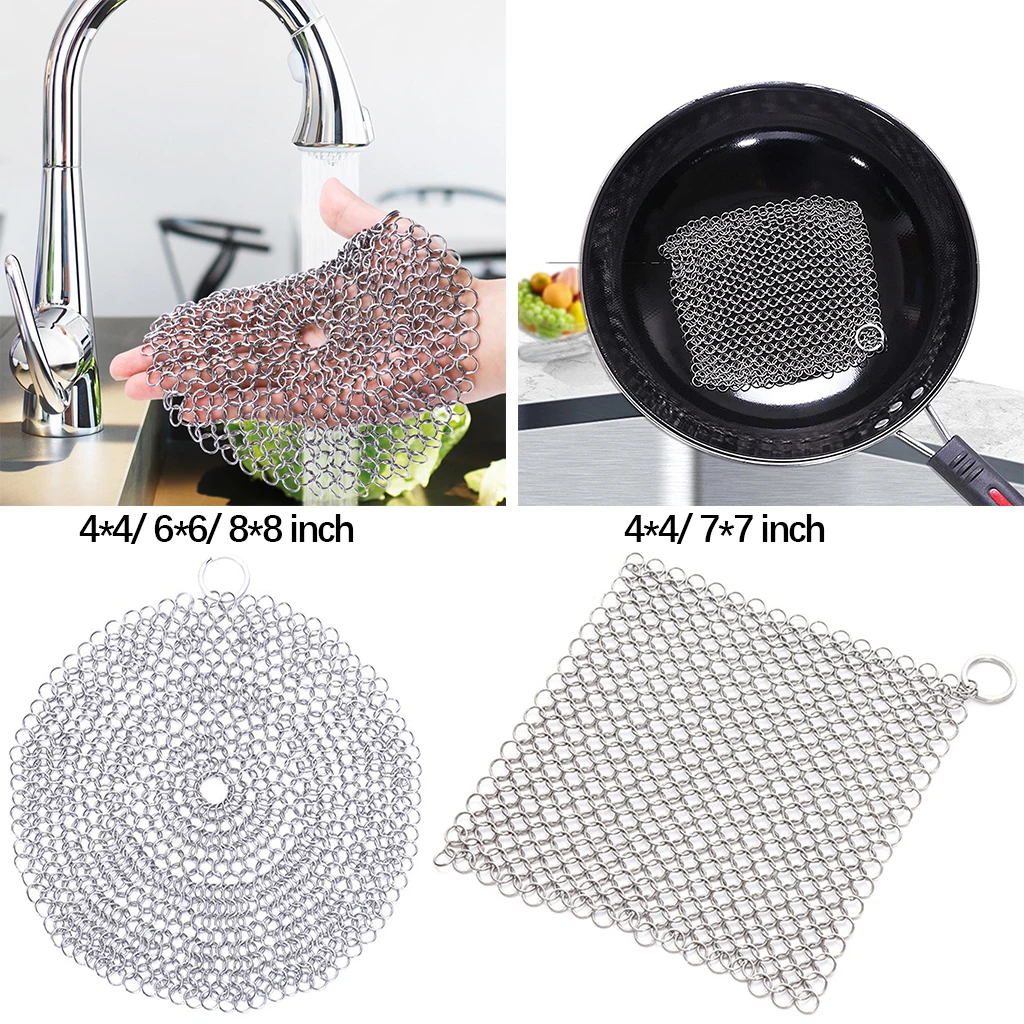 Stainless Steel Cast Iron Cleaner Scrubber Brush reusable pot net steel  ball For All Types Skillet Griddles Cast Iron Pans Grill - AliExpress