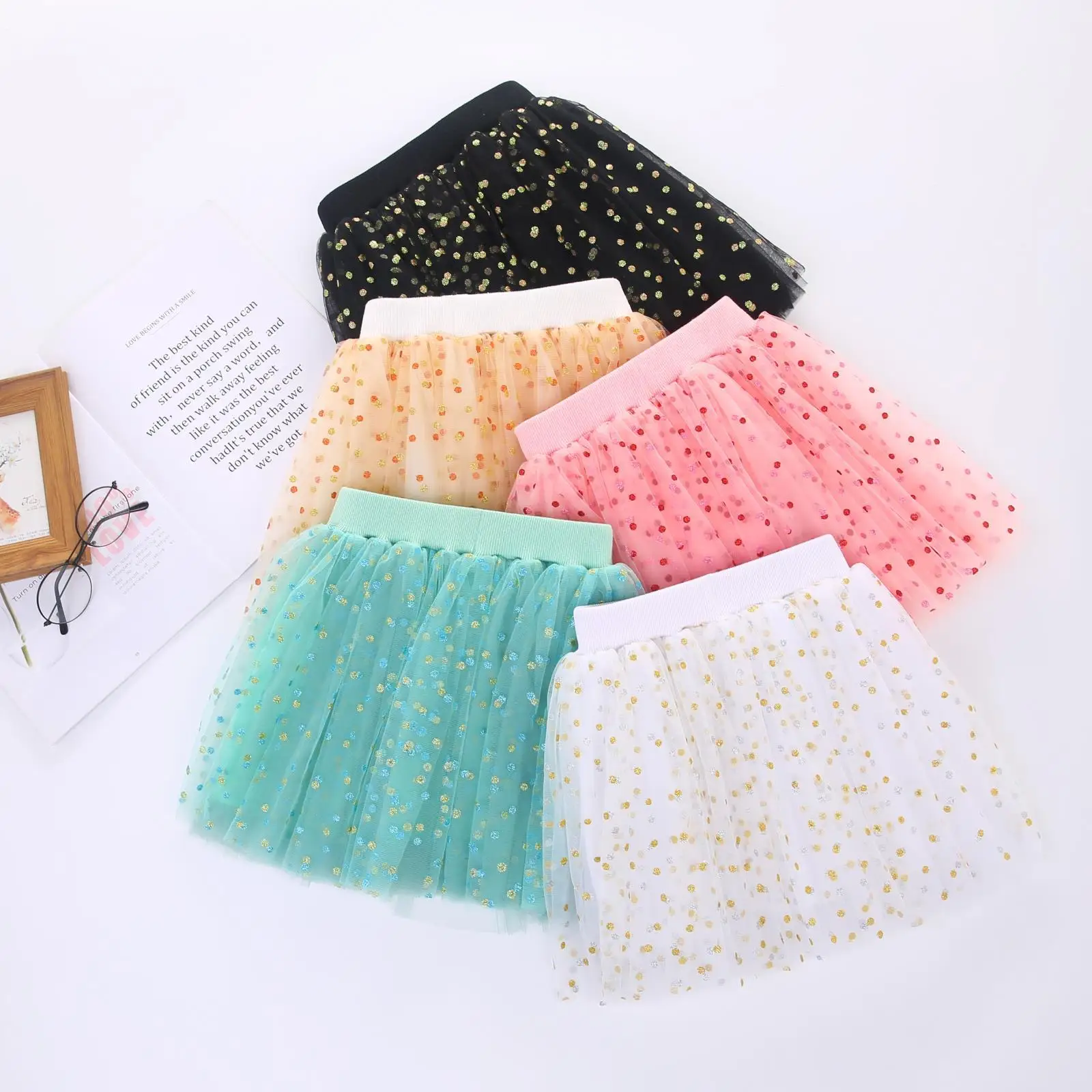 

Fashion Kids Mesh Miniskirts Girls Princess Dot Glitter Dance Ballet Tutu Brand Sequin Party Girl Faldas Skirt Elastic Clothes